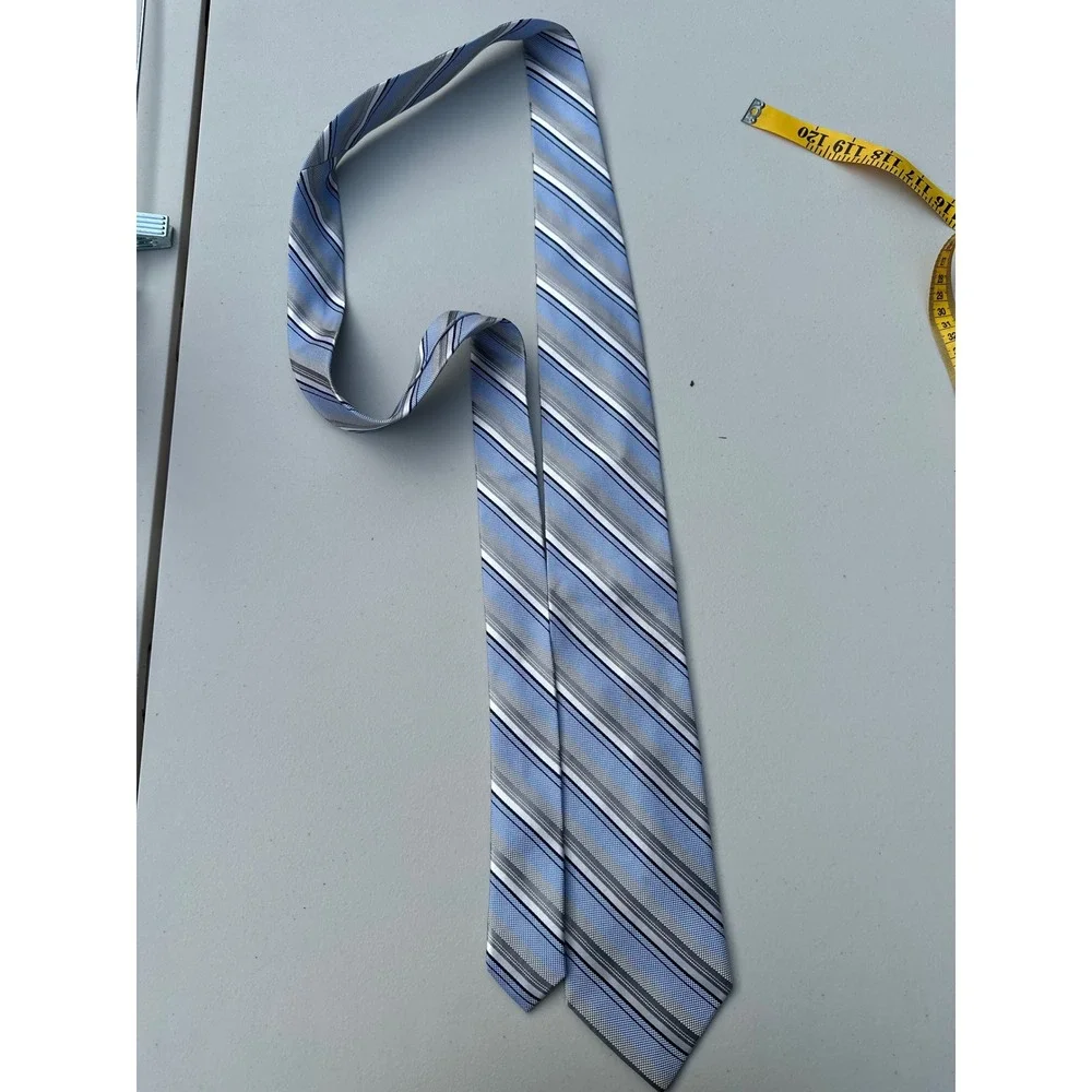 Jos A Bank Joseph Silk Tie Mens Blue Silver Grey Striped Formal Necktie 60x3.25